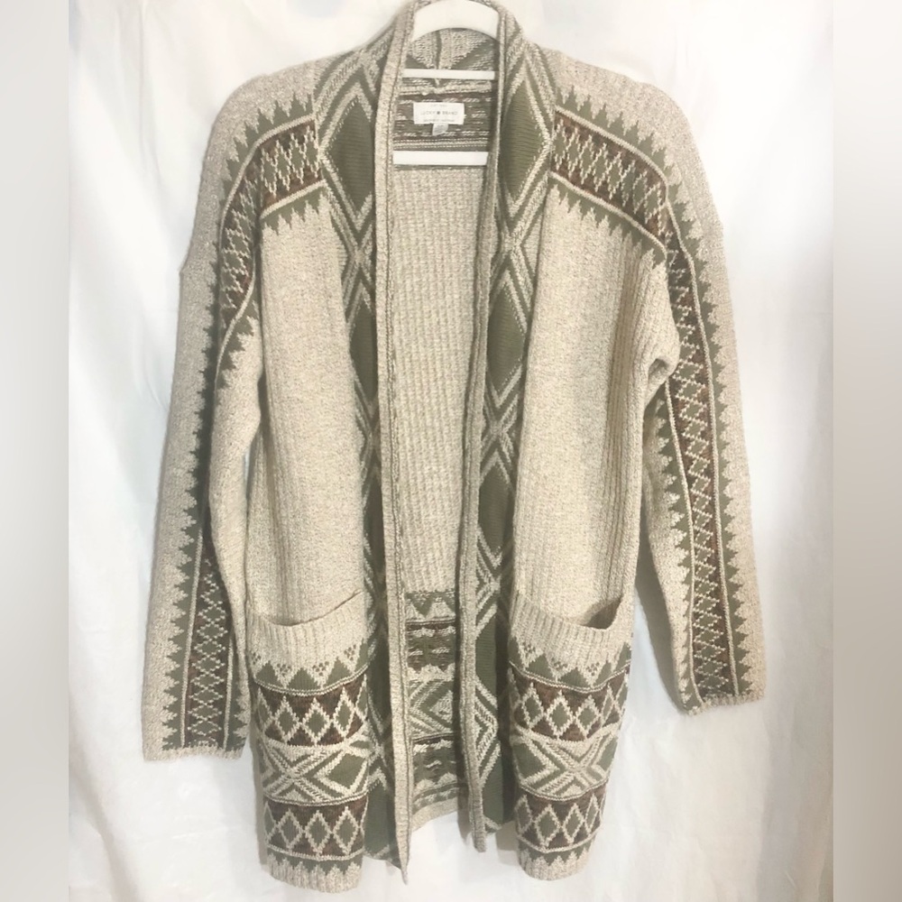 Lucky Brand Southwestern Open Cardigan Sweater S/P Jacket Wardrobe Staple Aztec